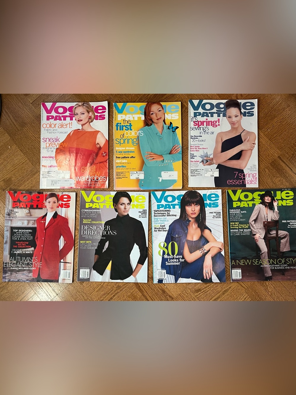 Vintage Vogue Patterns Magazines Lot of 7, 1996-2003, 90s & Y2K Miyake Sui Jacob